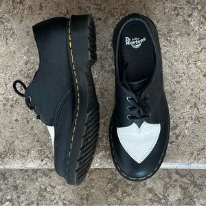 Dr. Martens Black and White Heart Leather Oxfords
